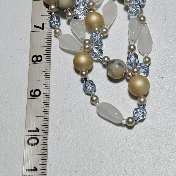Vintage Faux Pearl Crystal Multi Strand Necklace Frosted Glass Beads  Jewelry - Picture 5 of 5